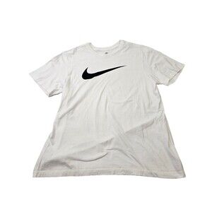 NIKE Men's XL "The‎ Nike Tee" White Black Swoosh Short Sleeve T-Shirt Shirt EUC
